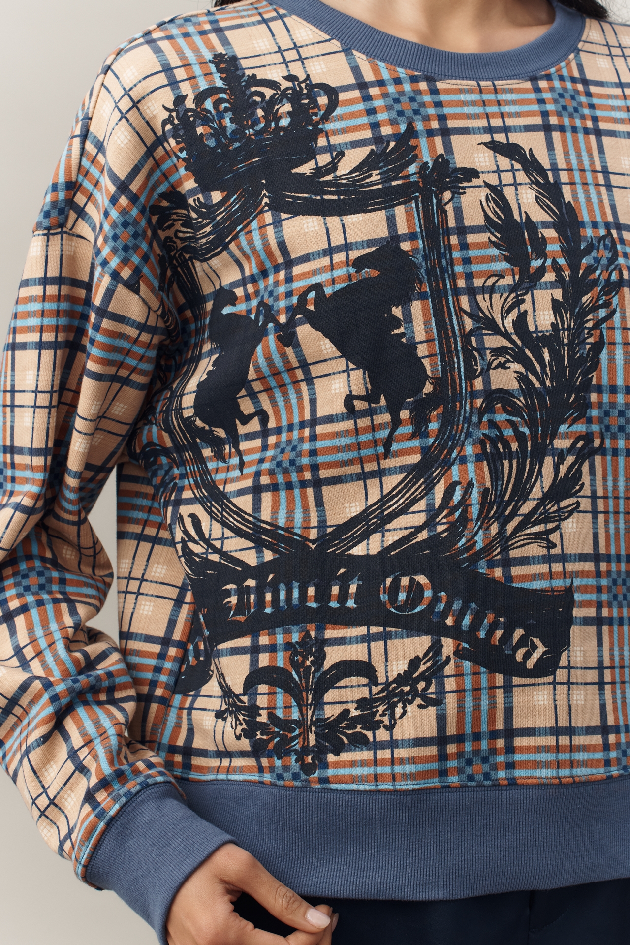 Maeve Graphic Plaid Sweatshirt