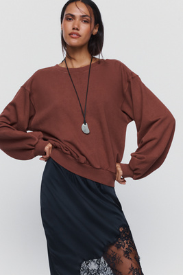 Pilcro Niki Long Sleeve Bubble Sweatshirt In Brown