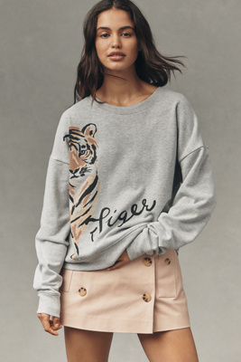 Maeve Tiger Graphic Sweatshirt In Gray