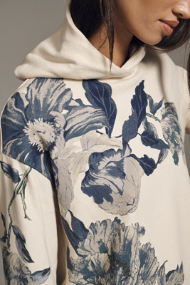 By Anthropologie Floral Hooded Sweatshirt In Blue