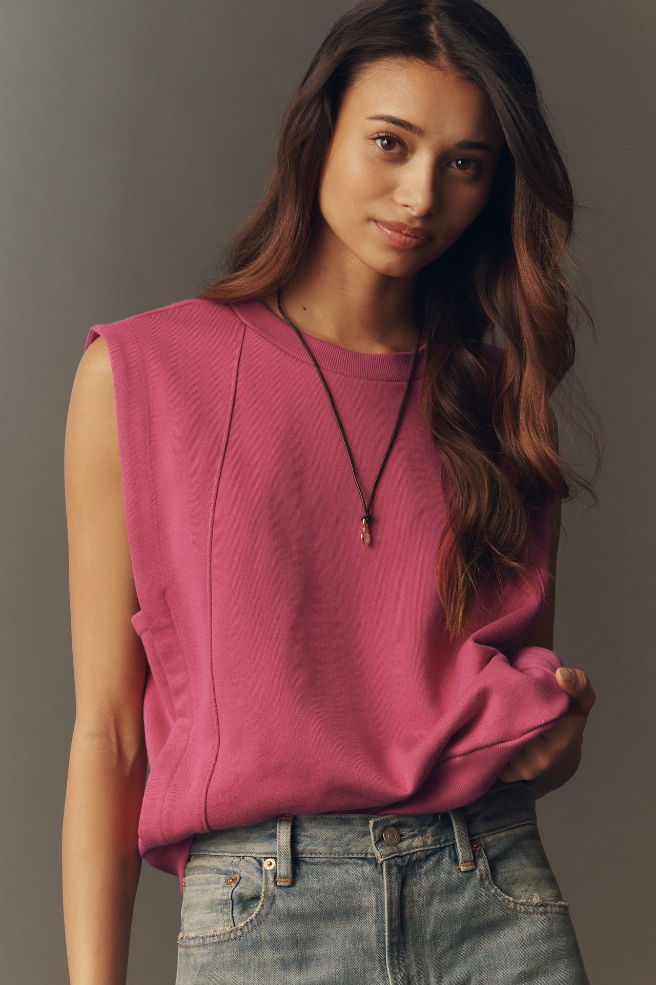 Maeve Cotton Sleeveless Muscle Sweatshirt