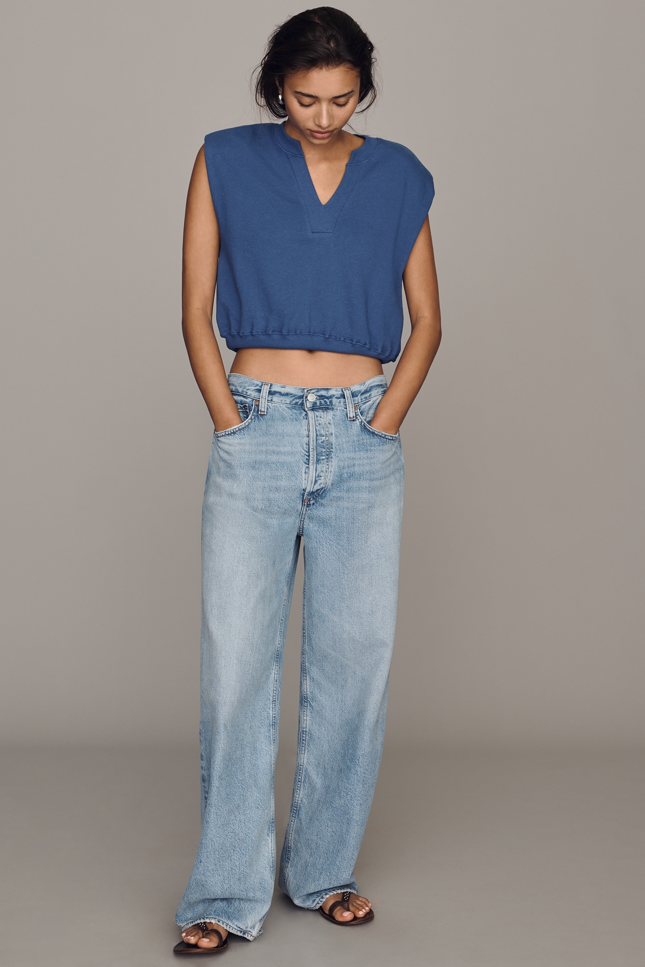 By Anthropologie Cotton V-Neck Muscle Sweatshirt