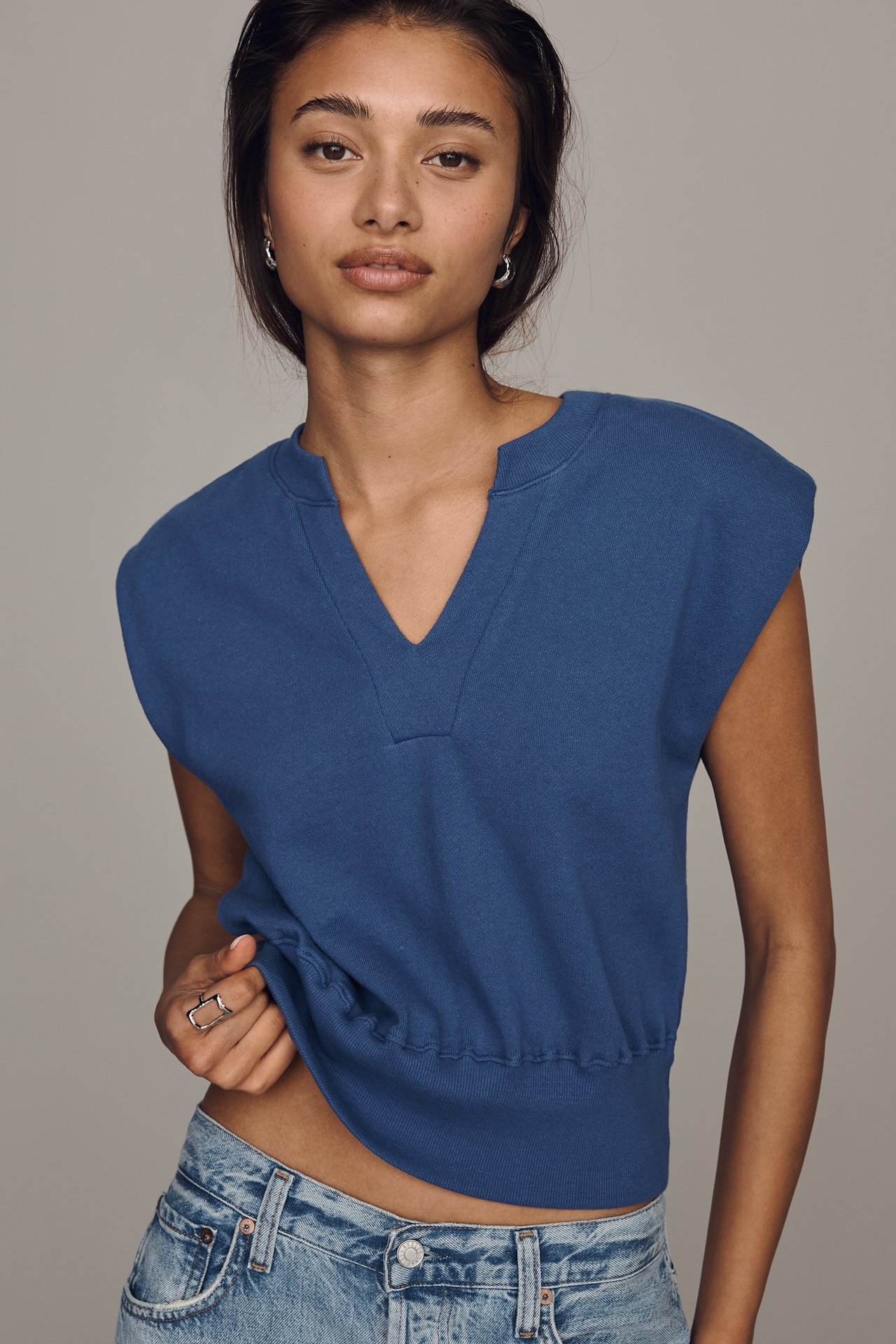 By Anthropologie Cotton V-Neck Muscle Sweatshirt
