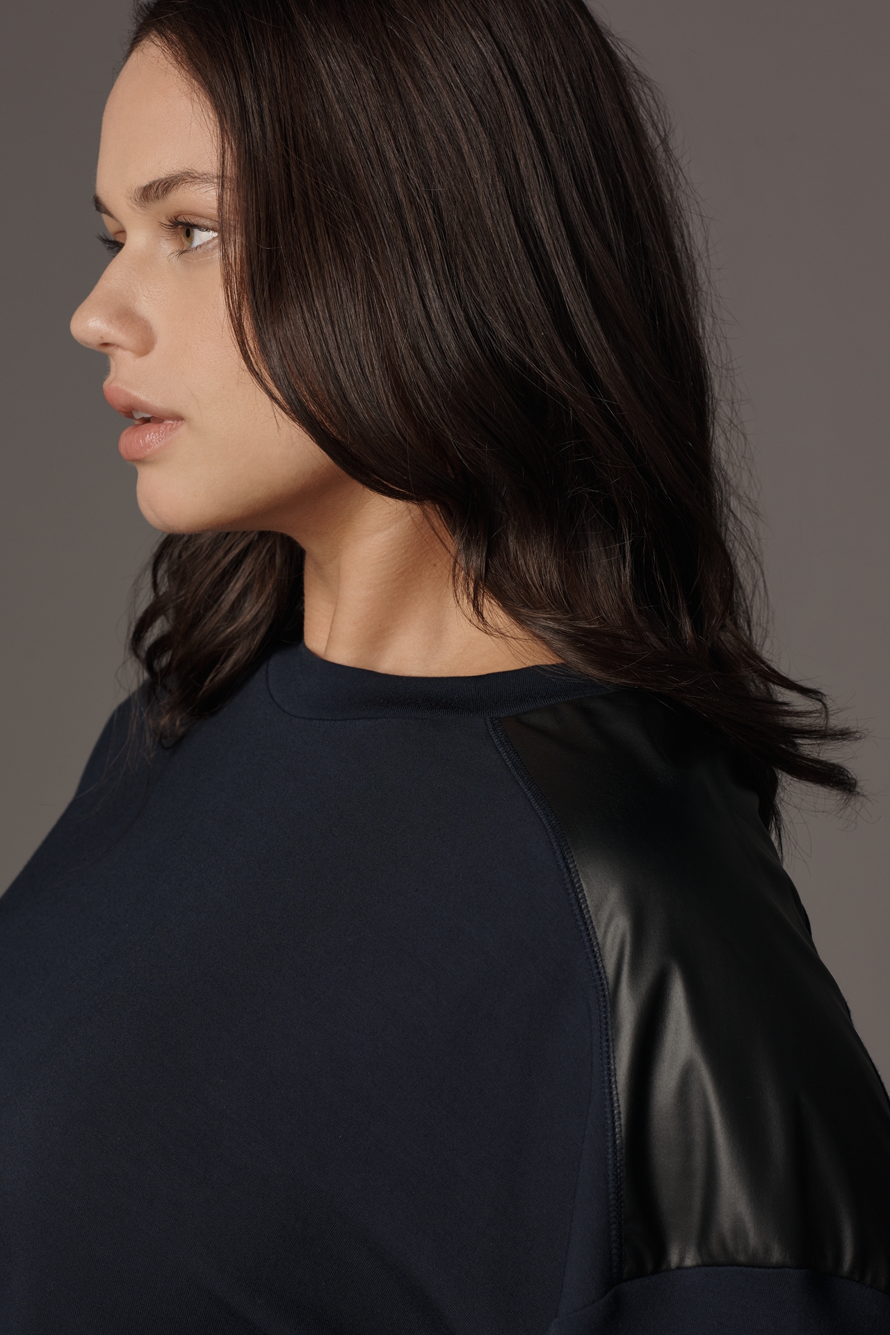 Maeve Faux-Leather Trim Crew-Neck Sweatshirt