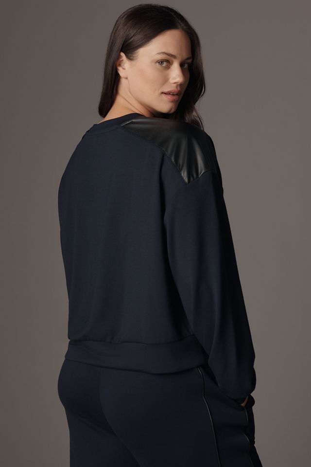 Maeve Faux-Leather Trim Crew-Neck Sweatshirt #7