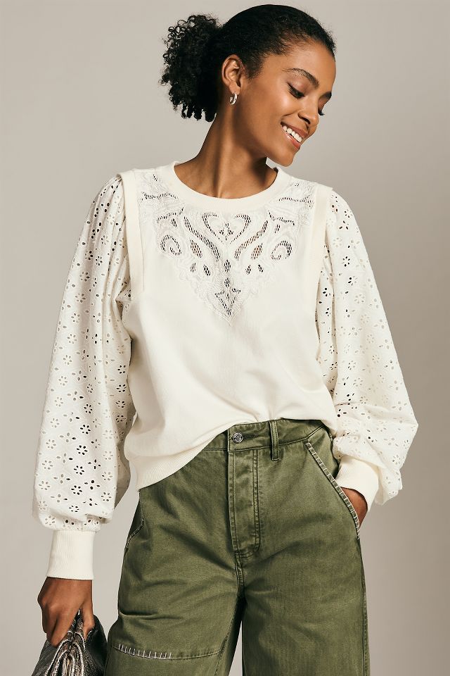 Pilcro Washed Eyelet Sweatshirt