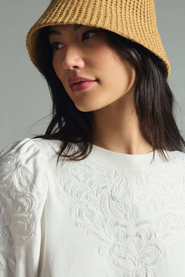 By Anthropologie Embroidered Puff-Sleeve Sweatshirt #2
