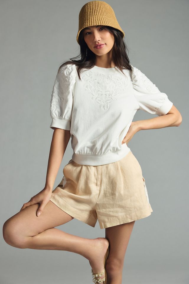 By Anthropologie Embroidered Puff-Sleeve Sweatshirt #3