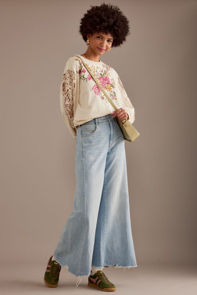 By Anthropologie Felpa girocollo ricamata floreale #1