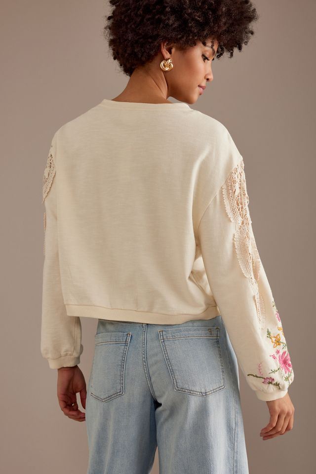 By Anthropologie Felpa girocollo ricamata floreale #5