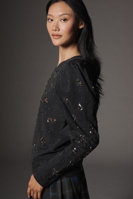 Pilcro Puff-Sleeve Embellished Top