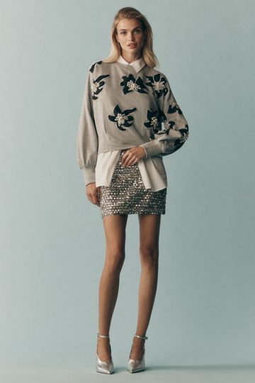Ollari Deco Floral Embellished Pullover