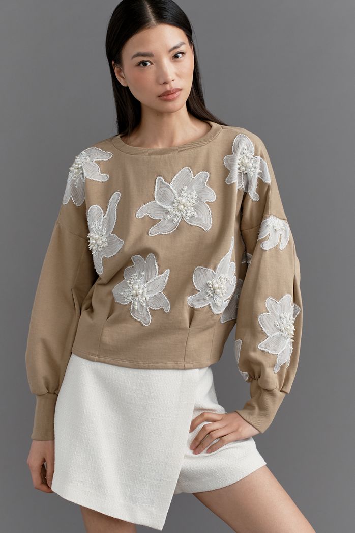 Ollari Deco Floral Embellished Sweatshirt