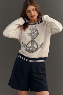 Ollari Embroidered Anchor Nautical Sweatshirt 