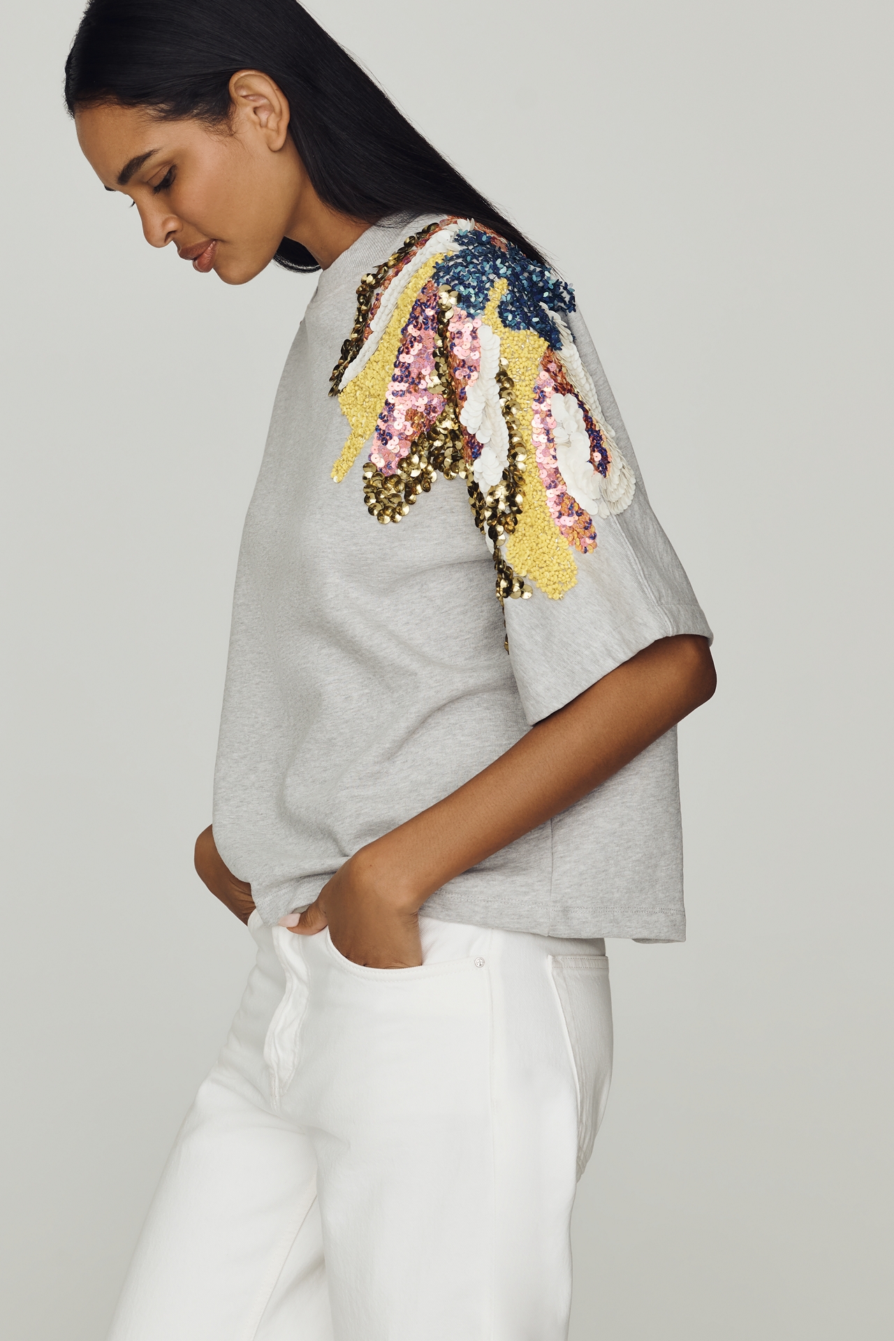 Essentiel Antwerp Jadda Embellished Short Sleeve Sweatshirt