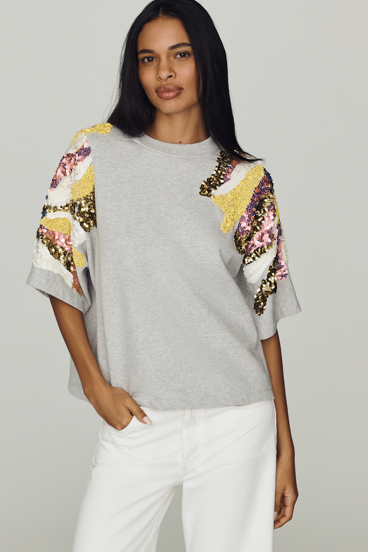 Essentiel Antwerp Jadda Embellished Short Sleeve Sweatshirt