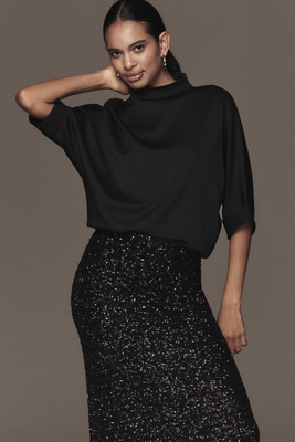By Anthropologie The Whitley Mock-neck Top In Black