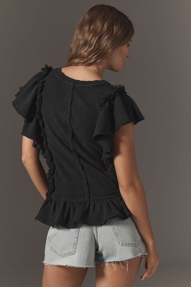 Pilcro Short-Sleeve Ruffled Fringe Sweatshirt #2