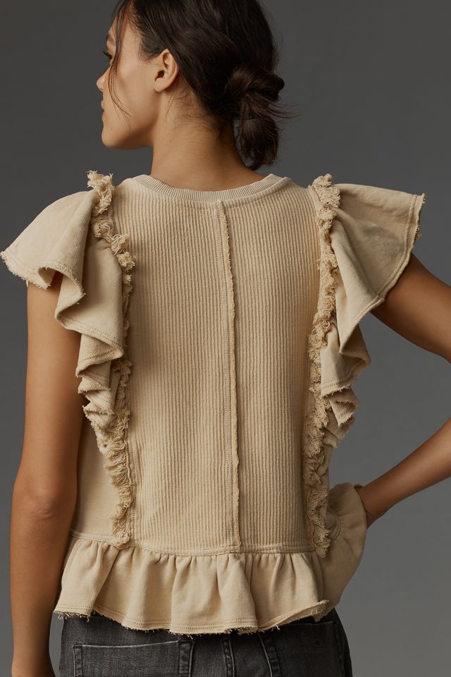Pilcro Short-Sleeve Ruffled Fringe Sweatshirt #1