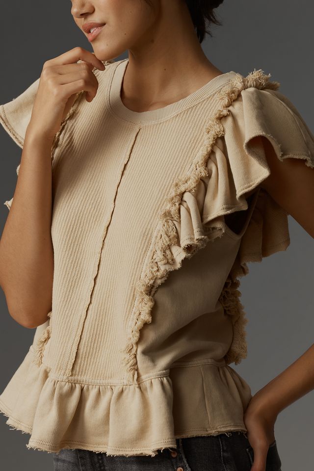 Pilcro Short-Sleeve Ruffled Fringe Sweatshirt #2