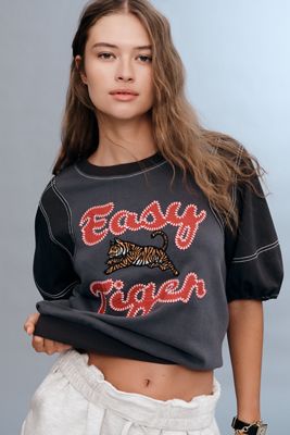 Pilcro Short-Sleeve Easy Tiger Graphic Sweatshirt