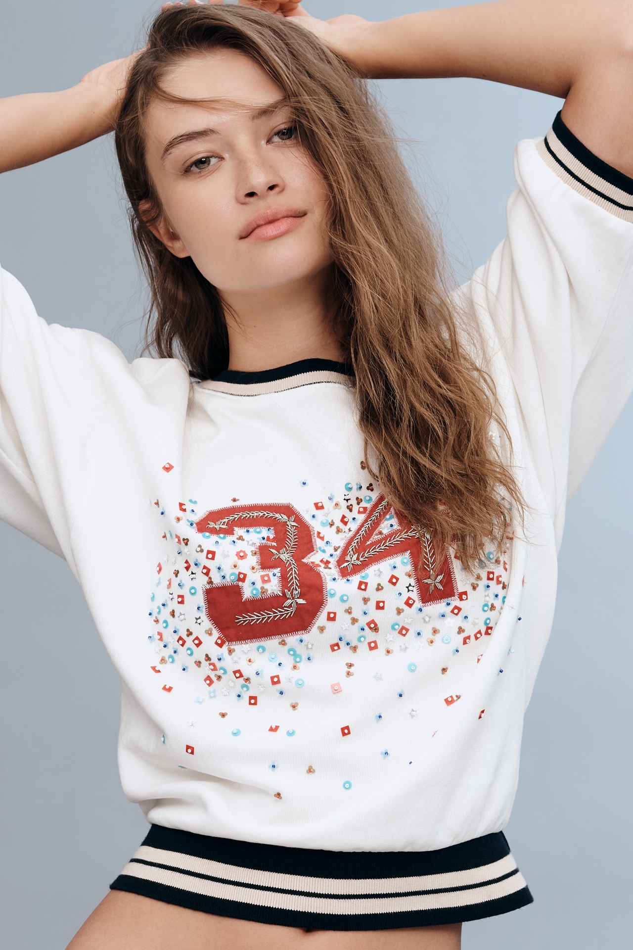 Pilcro Beaded Varsity Crew-Neck Tee