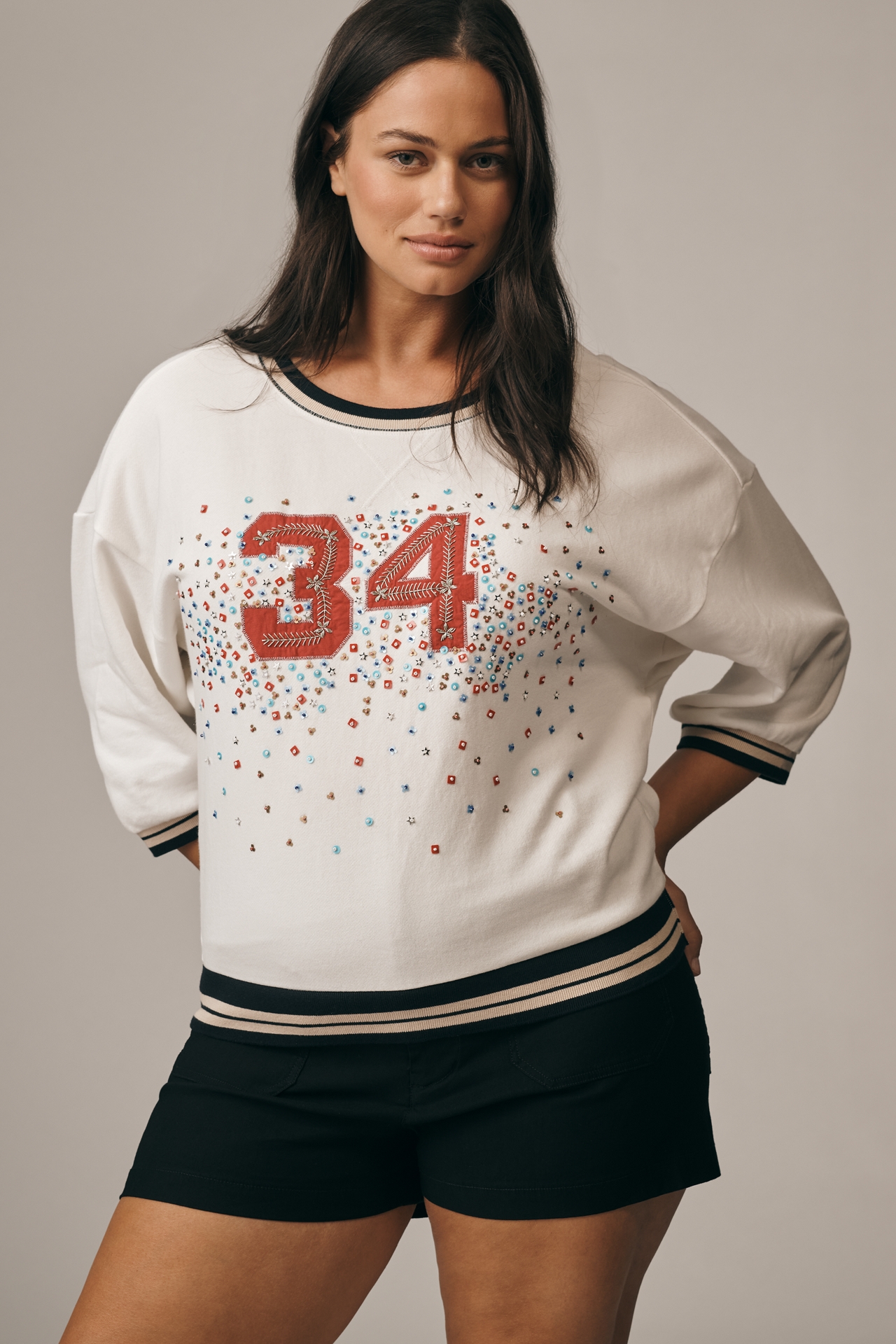 Pilcro Beaded Varsity Crew-Neck Tee