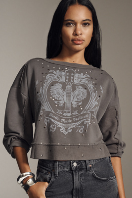 Pilcro Studded Graphic Sweatshirt In Gray