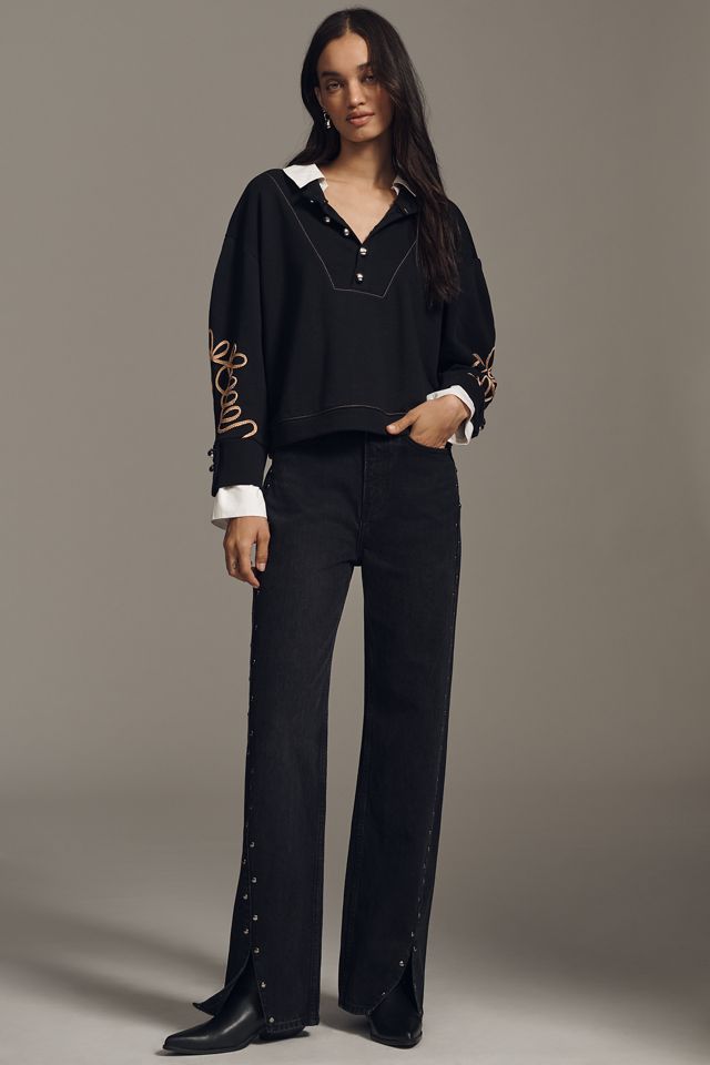 By Anthropologie Embroidered Layered Twofer Pullover #2