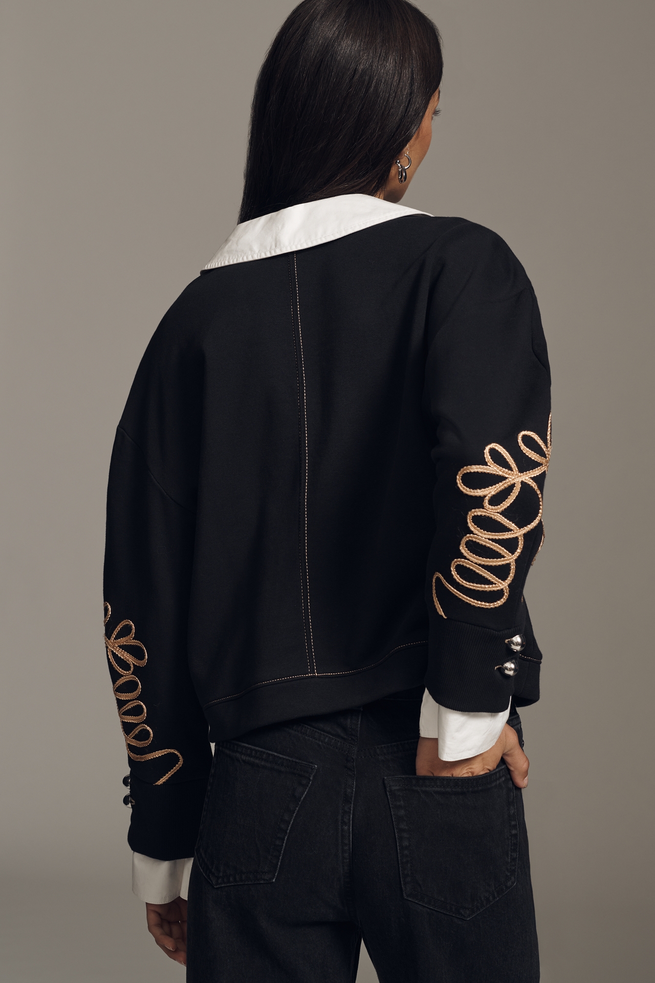 By Anthropologie Embroidered Layered Twofer Pullover