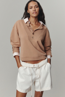 By Anthropologie Embroidered Layered Twofer Pullover In Brown