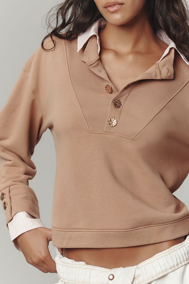 By Anthropologie Embroidered Layered Twofer Pullover #3