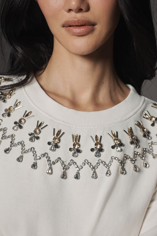 Maeve Short-Sleeve Embellished Sweatshirt #1