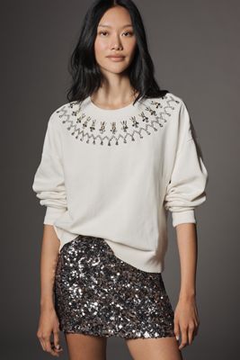 Maeve Short-Sleeve Embellished Sweatshirt
