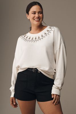 Maeve Short-Sleeve Embellished Sweatshirt