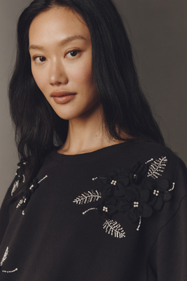 By Anthropologie Crew-neck Embellished Sweatshirt In Black