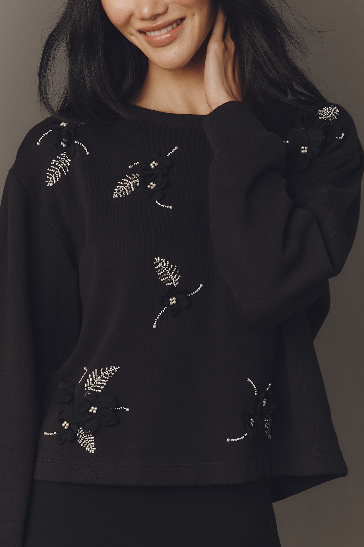 By Anthropologie Crew-Neck Embellished Sweatshirt