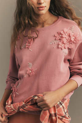 By Anthropologie Crew-neck Embellished Sweatshirt In Pink