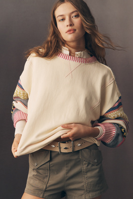 Pilcro Fairisle-sleeve Sweatshirt In Neutral