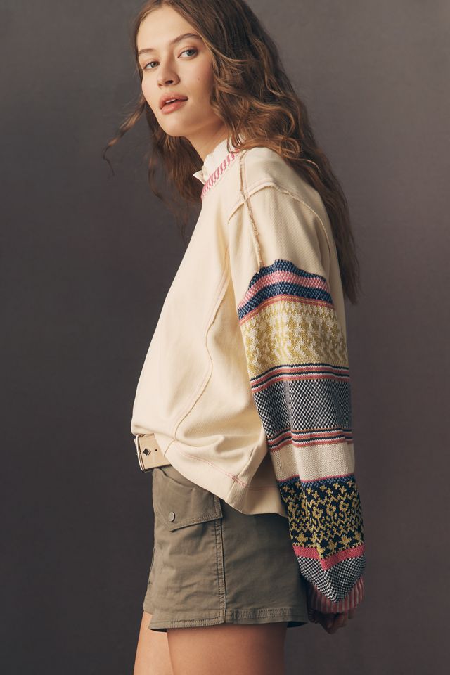 Pilcro Fairisle-Sleeve Sweatshirt #1