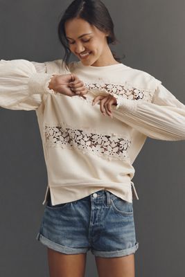 Top de Manga Larga con Calado Floral By Anthropologie