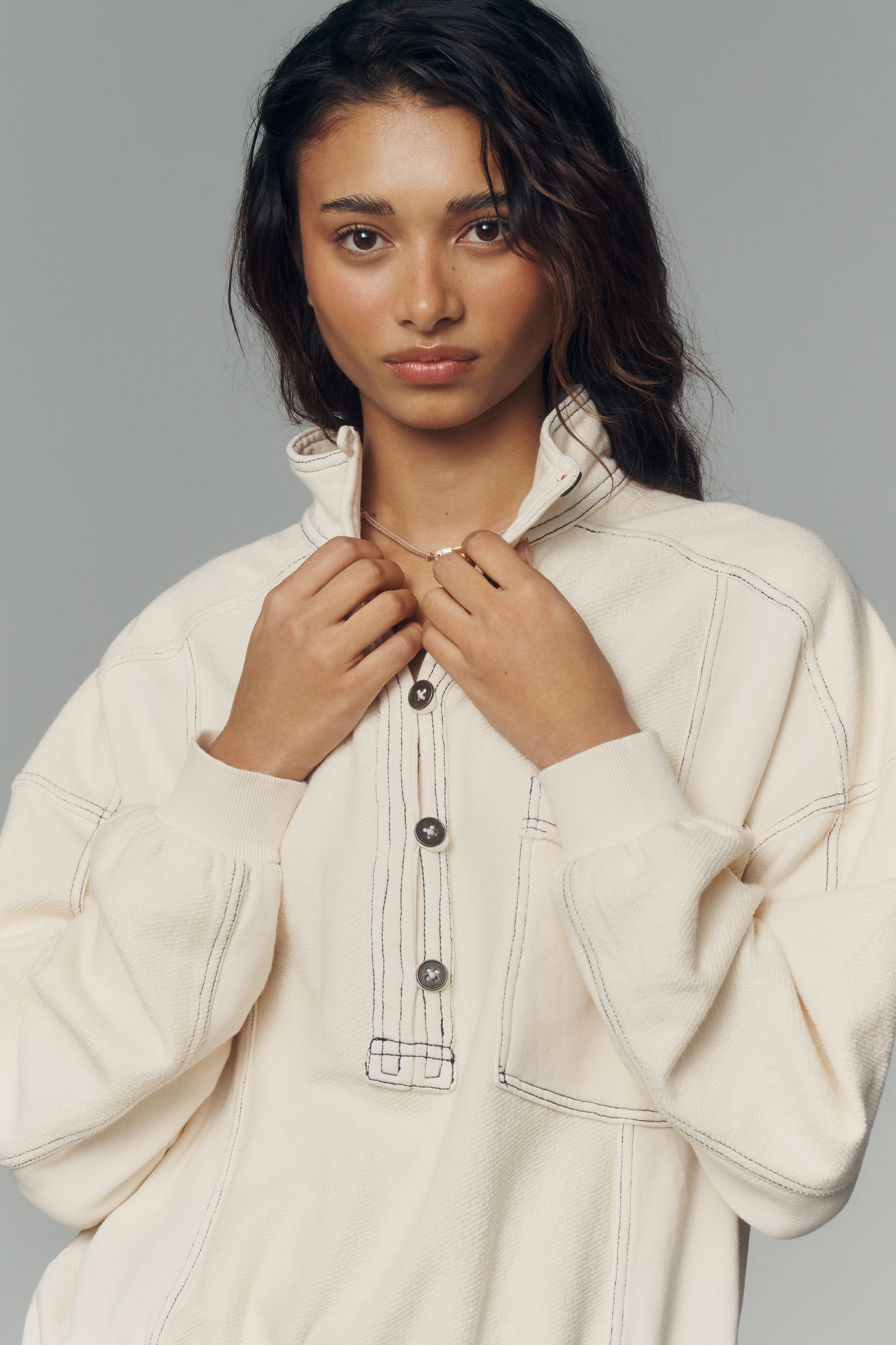 Pilcro 100% Cotton Button-Front Popover Top