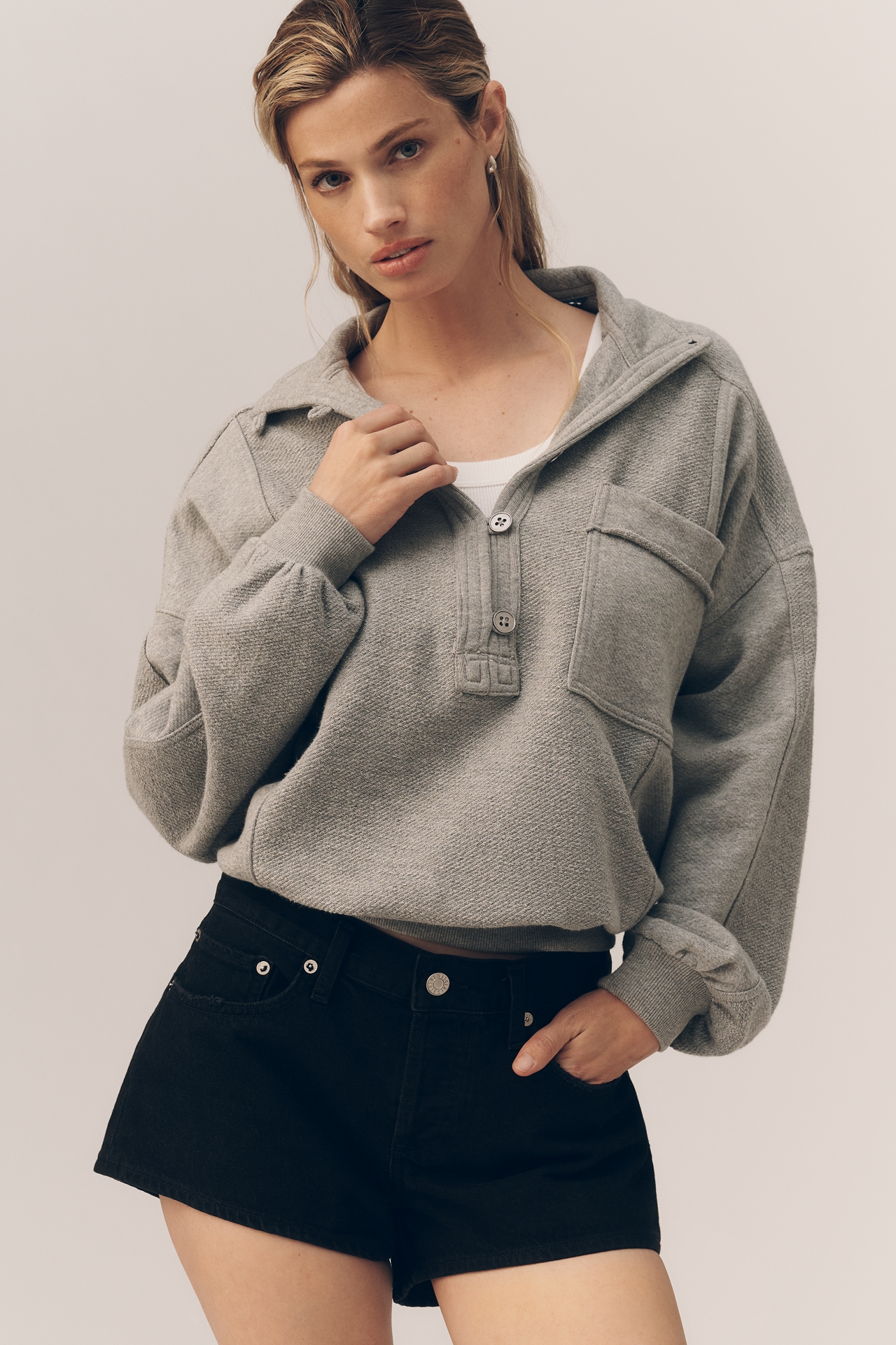 Pilcro 100% Cotton Button-Front Popover Top