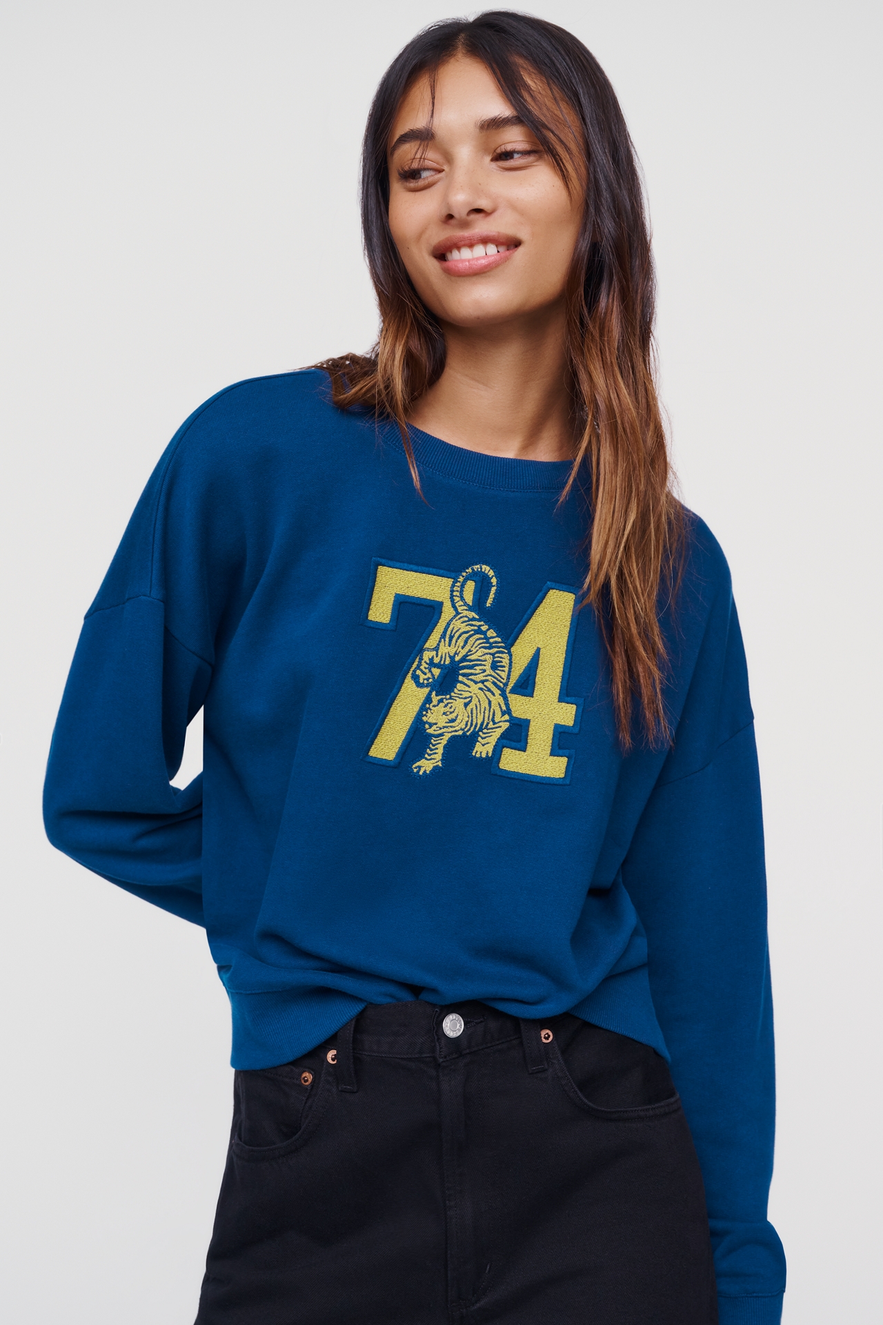 Maeve 100% Cotton Embroidered Varsity Sweatshirt