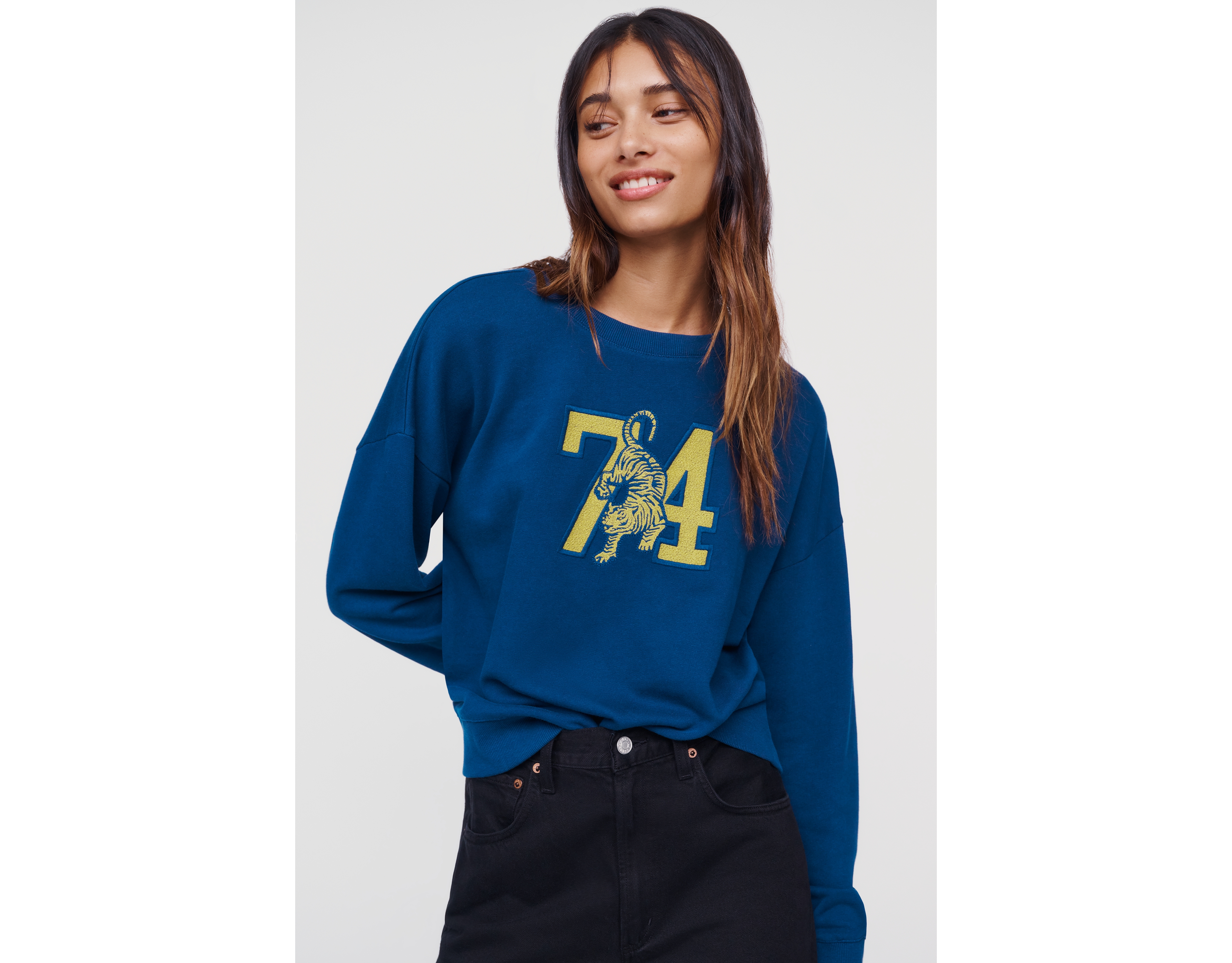 Maeve 100% Cotton Embroidered Varsity Sweatshirt