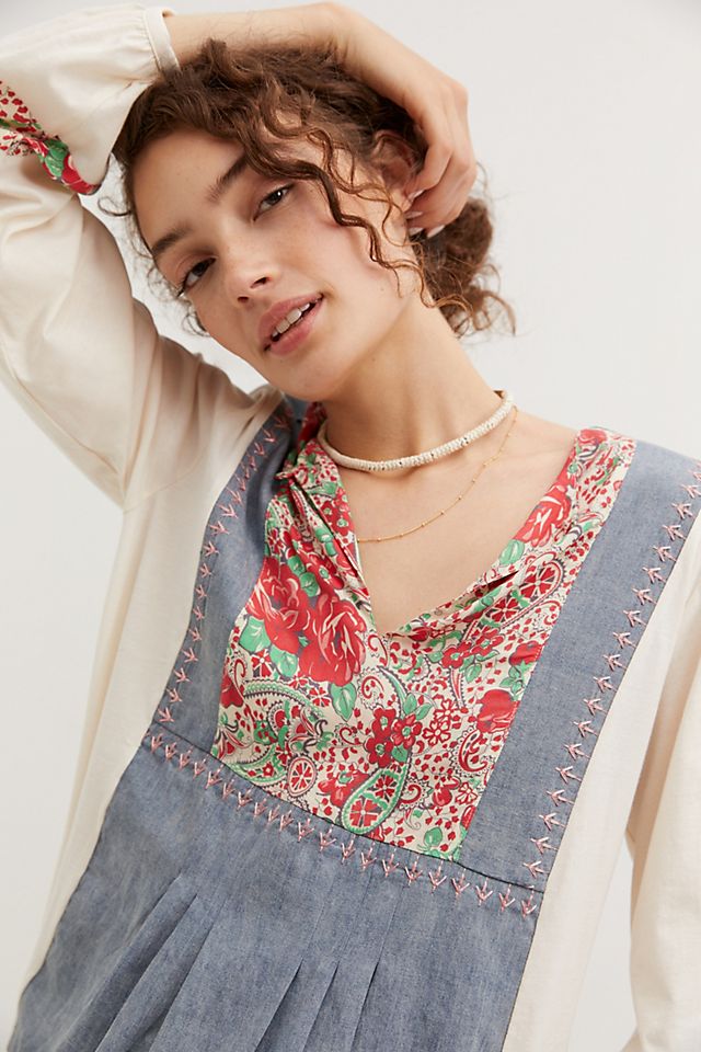 Floral Chambray Peasant Top
