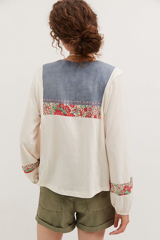 Floral Chambray Peasant Top