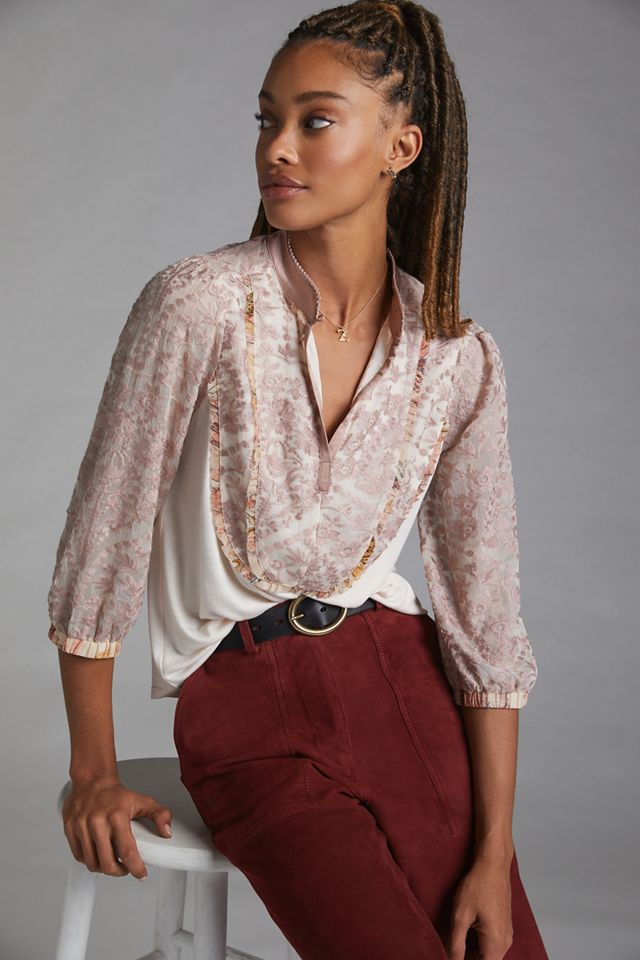 Ruffled Embroidered Top | Anthropologie