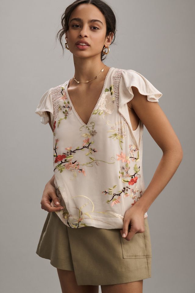 V-Neck Embroidered Top