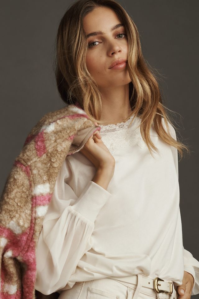 Tiny Long-Sleeve Mock-Neck Lace Embellished Top #2